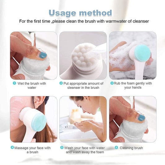 20552 Manual Facial Cleansing brush, 2-in-1 Skin Care face brush, silicone facial scrubber Manual Dual Face Wash Brush for Deep Pore Exfoliation Massaging