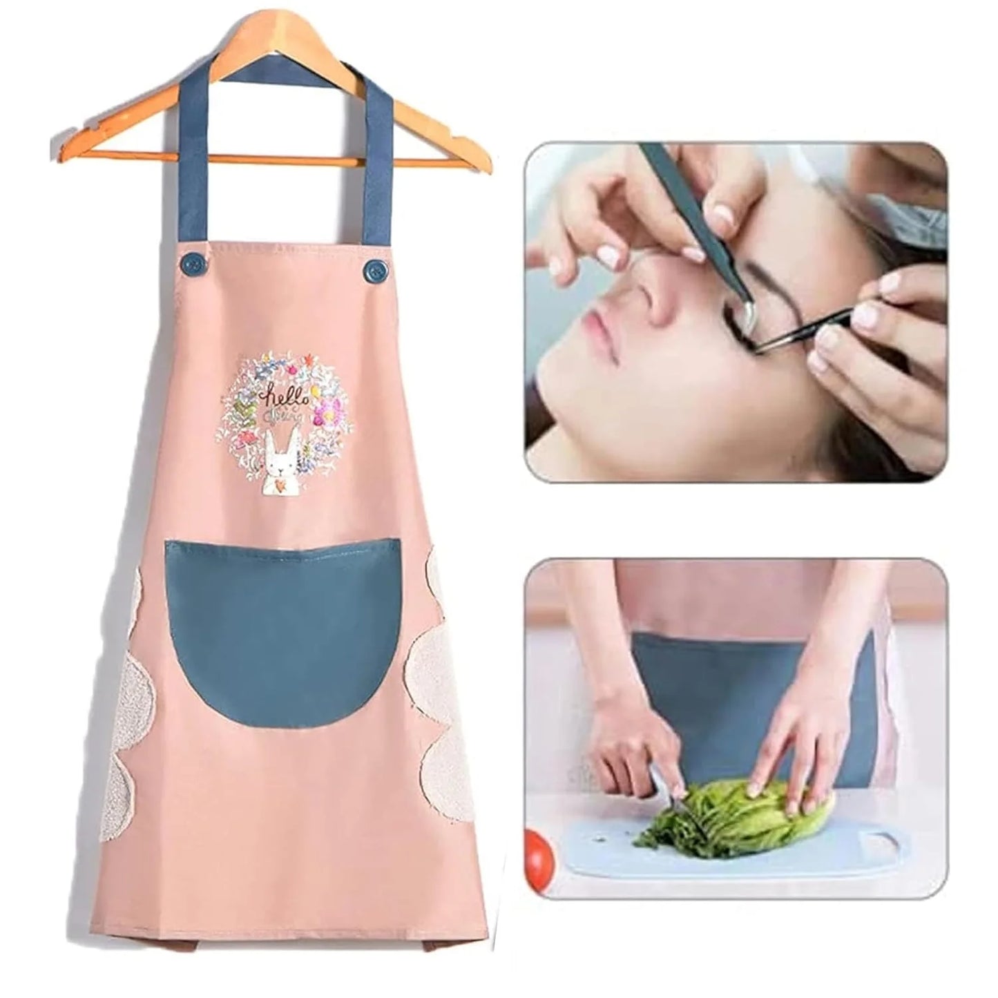 10998 Waterproof Kitchen Apron for Women with Big Front Pocket Hand-Wiping Towel Comfortable Wear-Resistant Chef Apron for Cooking
