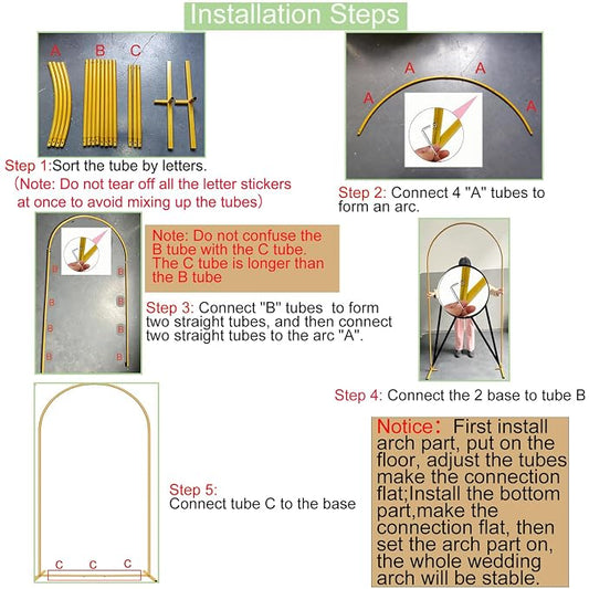 21081   Metal Arch Backdrop Stand Gold Wedding Balloon Frame Pergola Arbor 4ft.