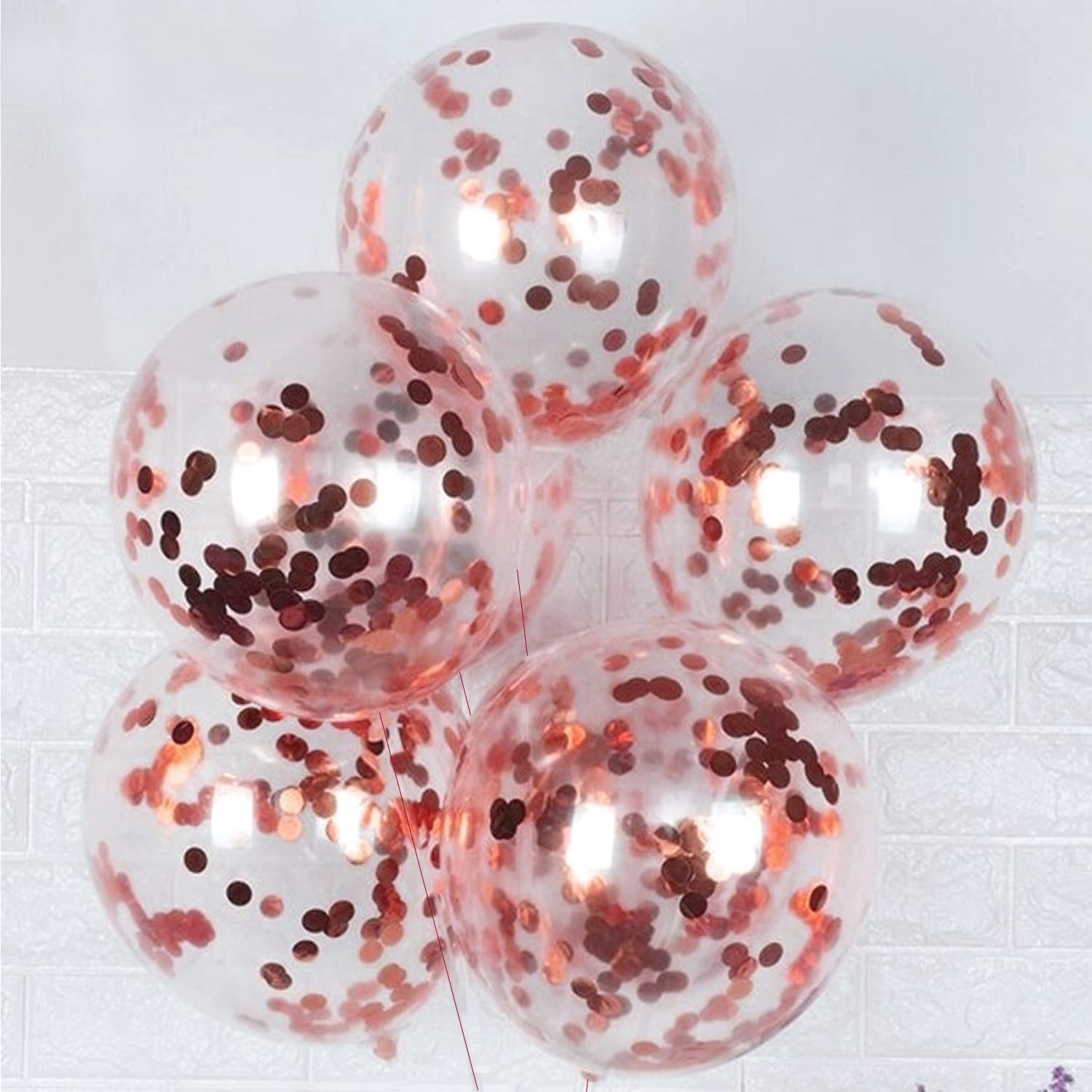 20759 {1Pack 5 Pcs} Transparent Balloons Bouquet Combo with Re Filled Rosegold Confetti & Ribbons for Anniversary, Birthday, Baby Shower, Valentine Day Party Decoration Balloon Bunch