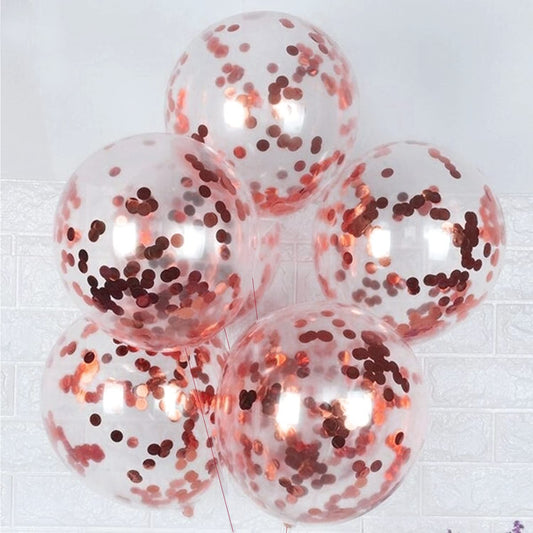20759 {1Pack 5 Pcs} Transparent Balloons Bouquet Combo with Re Filled Rosegold Confetti & Ribbons for Anniversary, Birthday, Baby Shower, Valentine Day Party Decoration Balloon Bunch