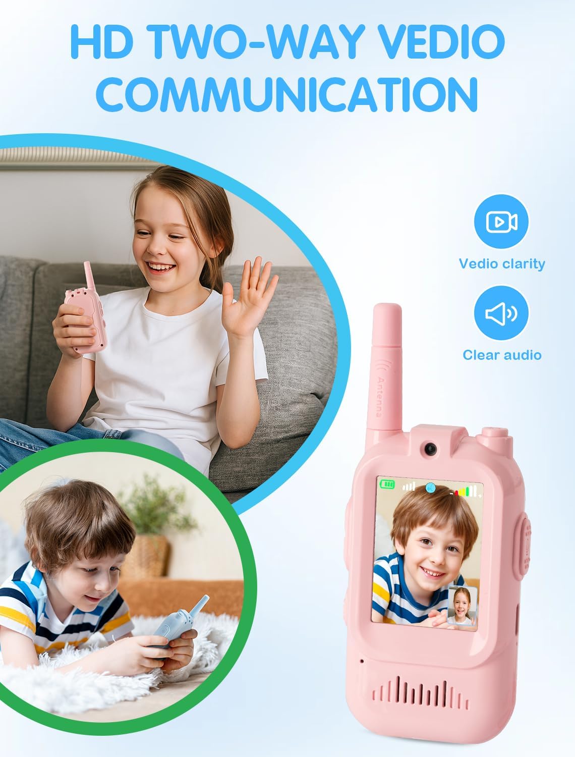 20379 Walkie Talkie for Kids with Video: Rechargeable Toddler Toys with HD Camera & Voice Changer, 2 Phones, Long Range Gift Toys for Boy & Girl