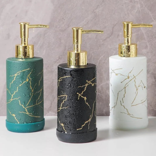 11134 Stylish Glass Round Shape Design Handwash Liquid Soap Shampoo Liquid Shower Gel Dispenser for Home & Kitchen {Multicolour}