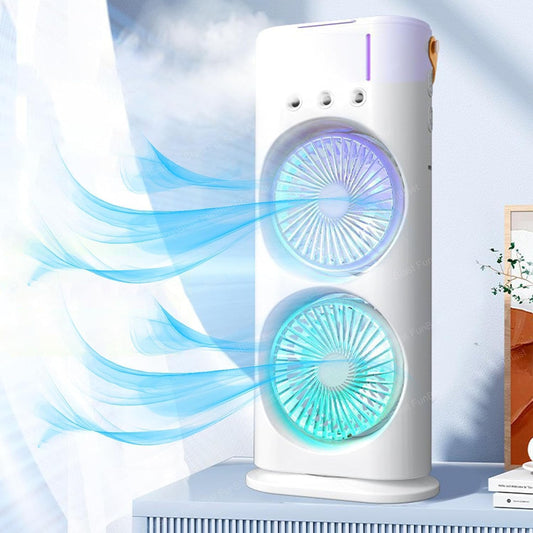 FH-666-2 in 1 Double Ended Spray Mist Fan, 4000mAh USB Rechargeable Rotatable Air Cooler with Water Tank