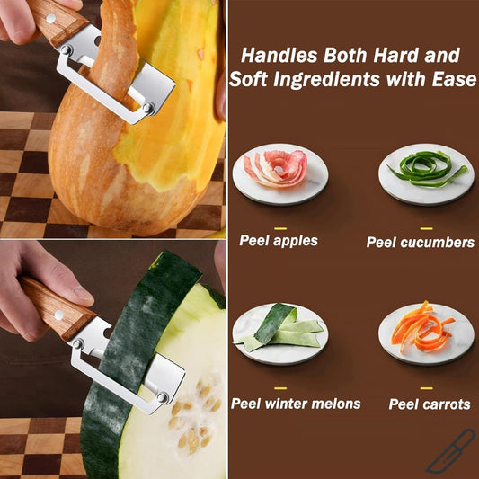 20796 Multi-Functional Vegetable Peeler for Kitchen, Stainless Steel Peeler with Wooden Handle and Bottle Opener, Single Blade Peelers Tool, Suitable for Vegetables or Fruits (3 in 1 Fruit Peeler)