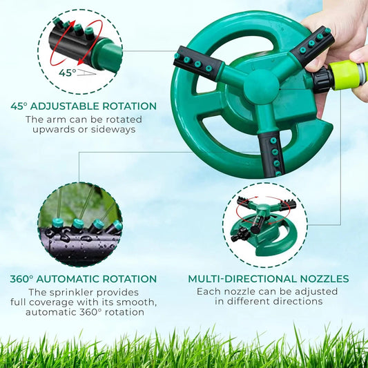 10342 Automatic 360 ° Rotating Adjustable Round 3 Arm Lawn Water Sprinkler for Watering Garden Plants