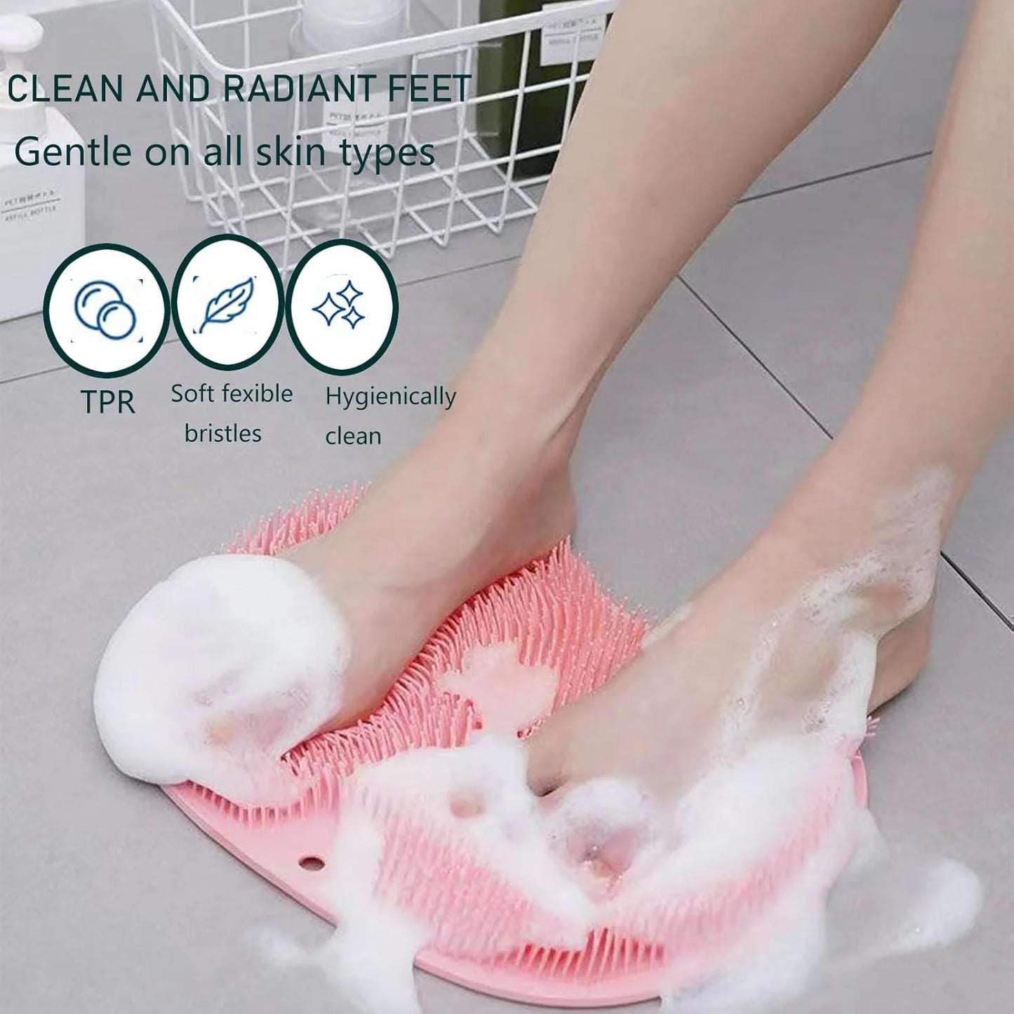 1128 Shower Foot Scrubber, Wall-Mounted Back Scrubber, Silicone Bath Massage Cushion Brush with Suction Cups, Bathroom Wash Foot Mat Exfoliating Dead Skin Foot Brush {Multicolor}