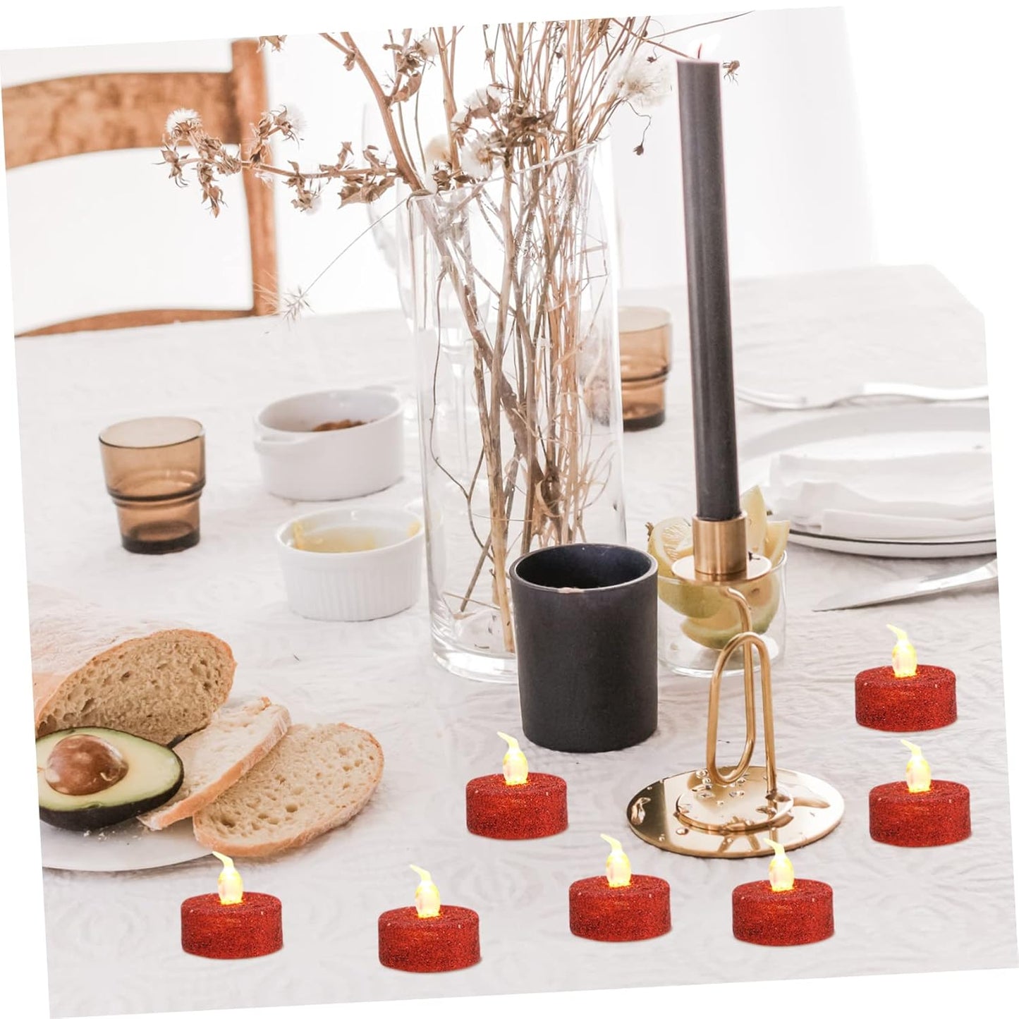 11161 Flameless LED Tea Lights Candles, Battery Operated LED Tea Lights, Gold Glitter Flickering Fake LED Tea Lights, Small Electric Fake Tea Candle Realistics for Wedding Centerpieces