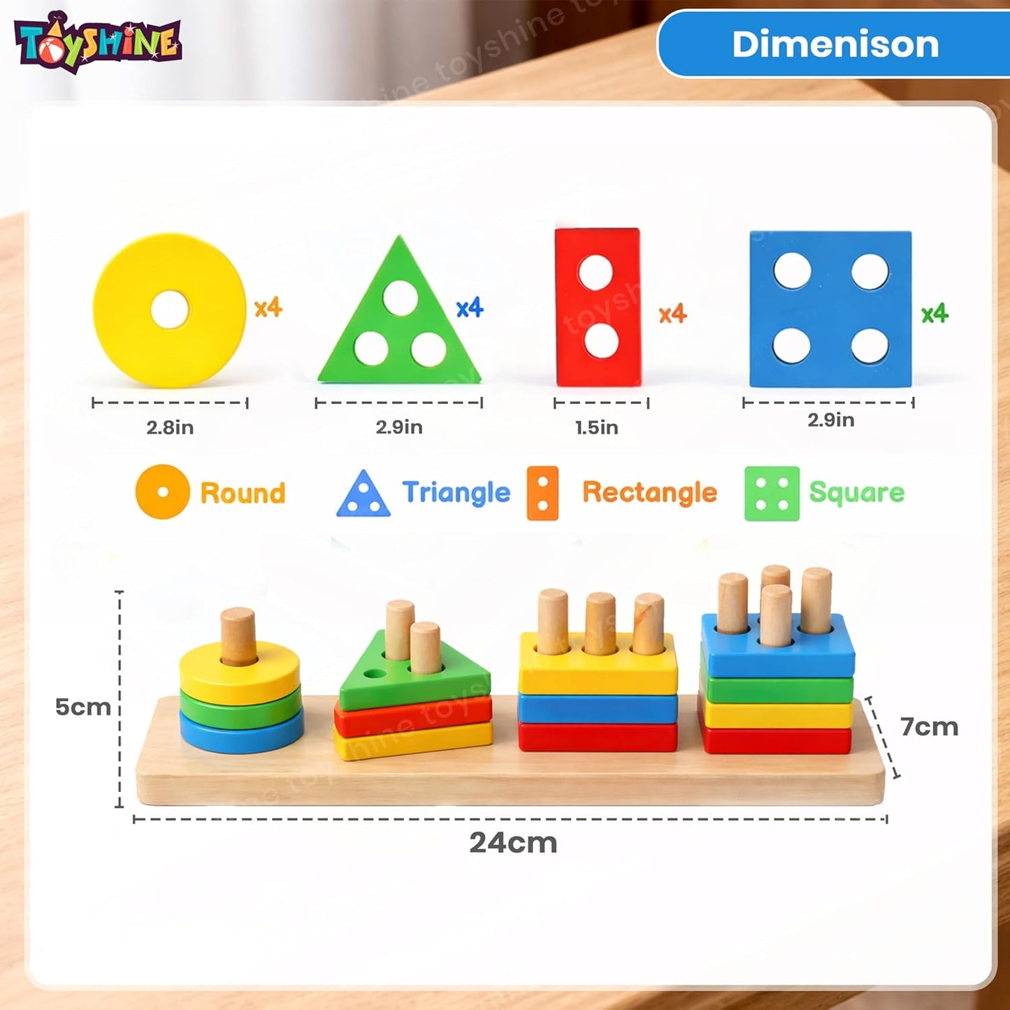 20685 Wooden 4 Angle Geometric Building Blocks Building Stacker Shape Sorter Column Puzzle Stacking Toy Set Kids