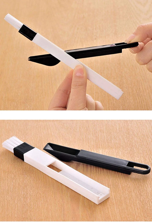 10186 – (12 Pcs) 2-in-1 Multi-Function Window Slot Brush with Dustpan Screen Keyboard Drawer Wardrobe Corner Gap Dust Removal Cleaning Brush (7.7×0.8 inch)