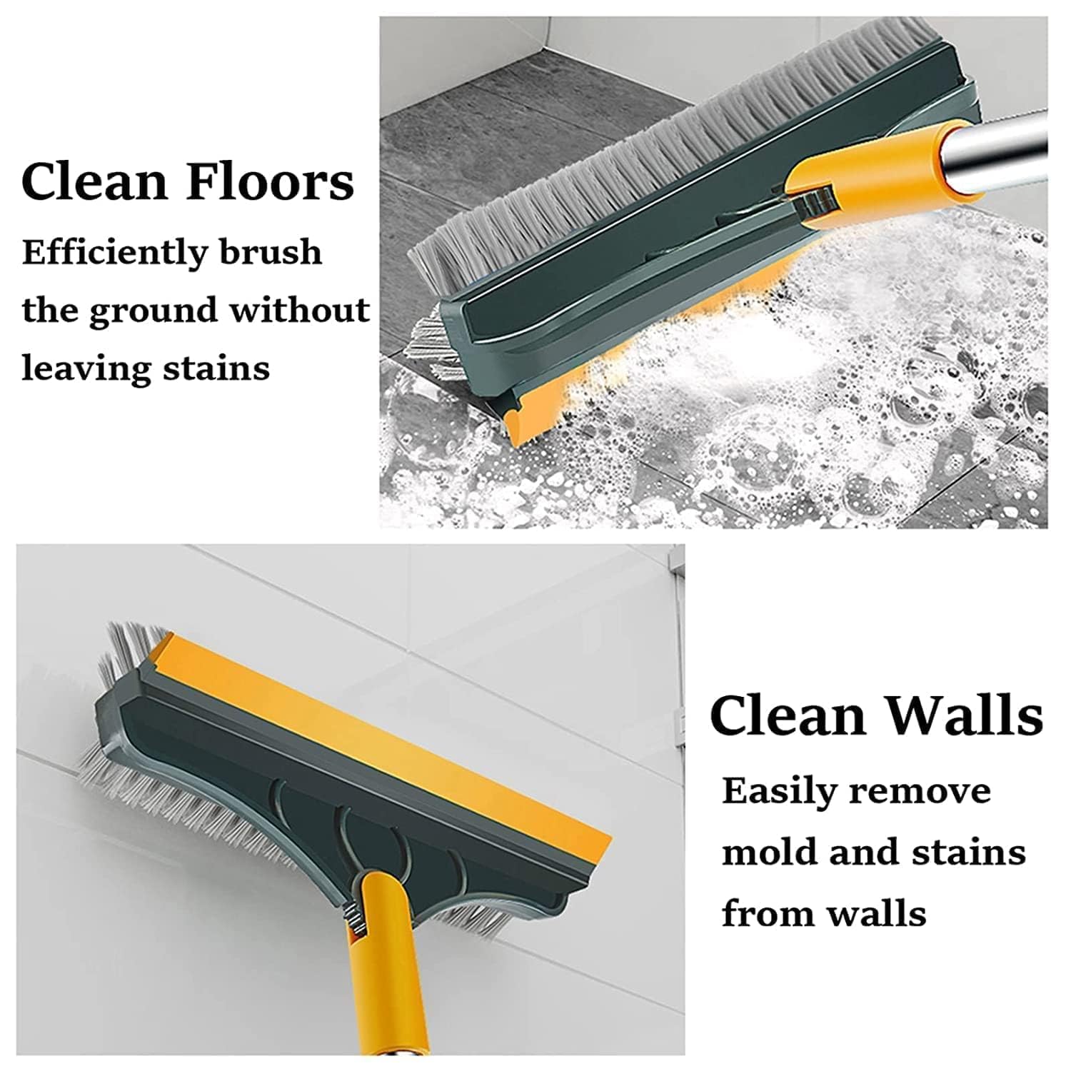 20376 Bathroom Cleaning Brush with Wiper 3 in 1 Tiles Cleaning Brush Floor Scrub Bathroom Brush with Long Handle 120° Rotate Bathroom