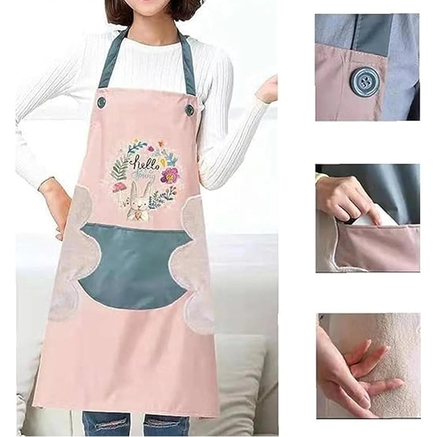 10998 Waterproof Kitchen Apron for Women with Big Front Pocket Hand-Wiping Towel Comfortable Wear-Resistant Chef Apron for Cooking