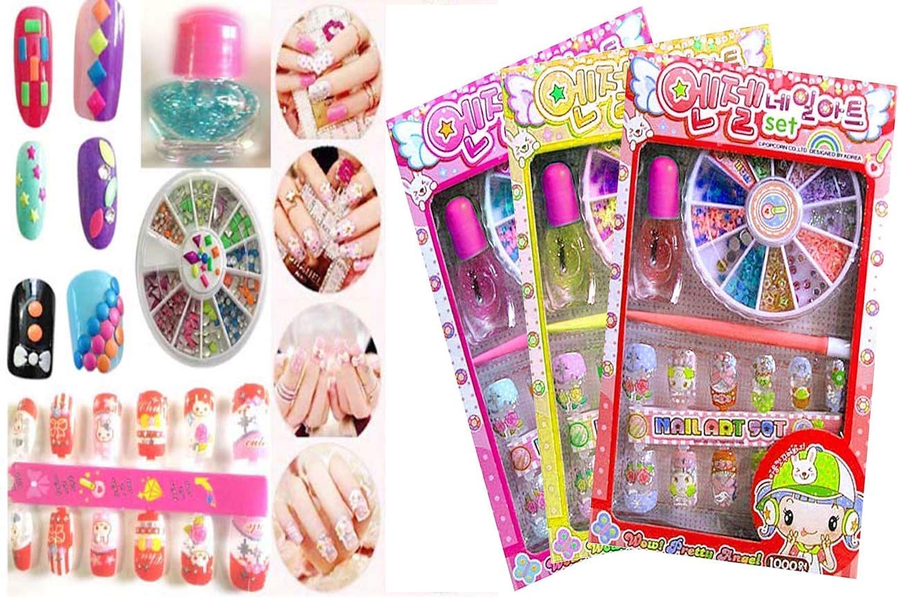 A228 Designer Nail Art Kits with Artificial Nails for Kids Baby/Girls Set Different Colored Attractive Nail Art for Girl's Multicolor