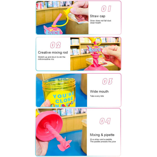10062 Lucky Water Bottle with Straw for School Kids, Quirky Quote Water Bottle With Stirer | Straw Sipper
