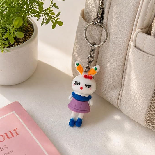 20894 {Pack of 12} Cute Rabbit Girl PVC Keychain | Cartoon Bunny Character Key Ring for Car Bike Keys