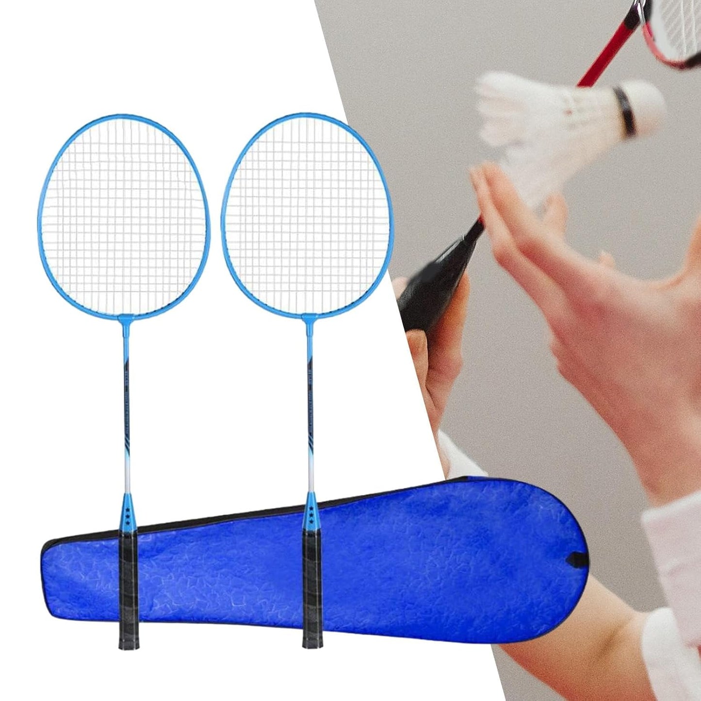 20697  2Pcs Badminton Rackets Set Badminton Shuttlecock for Games Beginners Outdoor Blue Sporting Goods| Tennis & Racquet Sports