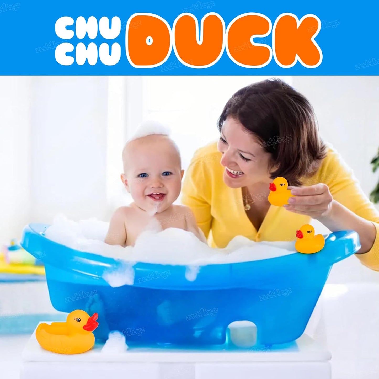 20687  4 Toyz Chu Chu Duck Bath Toy Set Duck Toy for Kids Floating Rubber Duck Family Safe & Fun Water Play Baby Toys for Kids Babies & Toddlers (Pack of 4)