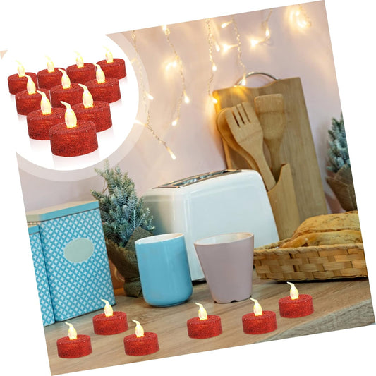 11161 Flameless LED Tea Lights Candles, Battery Operated LED Tea Lights, Gold Glitter Flickering Fake LED Tea Lights, Small Electric Fake Tea Candle Realistics for Wedding Centerpieces