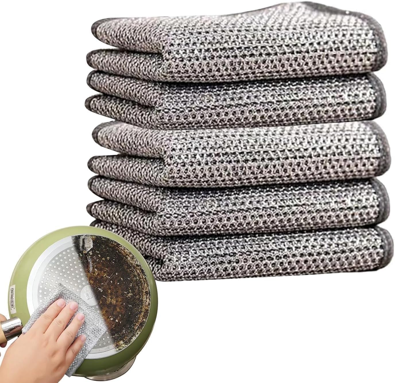 20204 {Pack of 10} Non Scratch Dish wash Cloth 5 Pack Double Layer Heavy Multipurpose Wire Dishwashing Rags for Wet and Dry