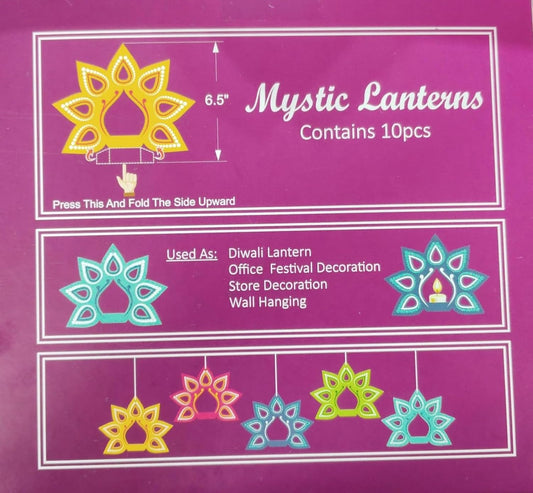KCH 3087 {Pack of 10} Hanging Festive Mystic Multicolor Printed Paper Lanterns for Home/Office & Many Festive Diwali