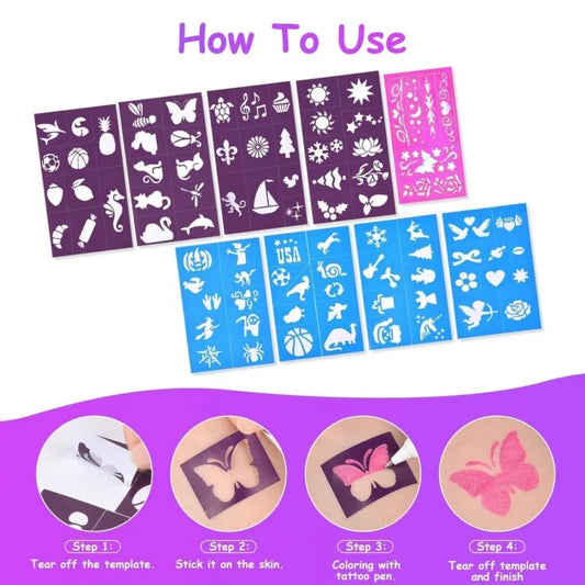 10318 Sketch and Sparkle Tattoo Pens Activity toy Set with Stencils for kids and all (PACK OF 6 MULTICOLOUR)
