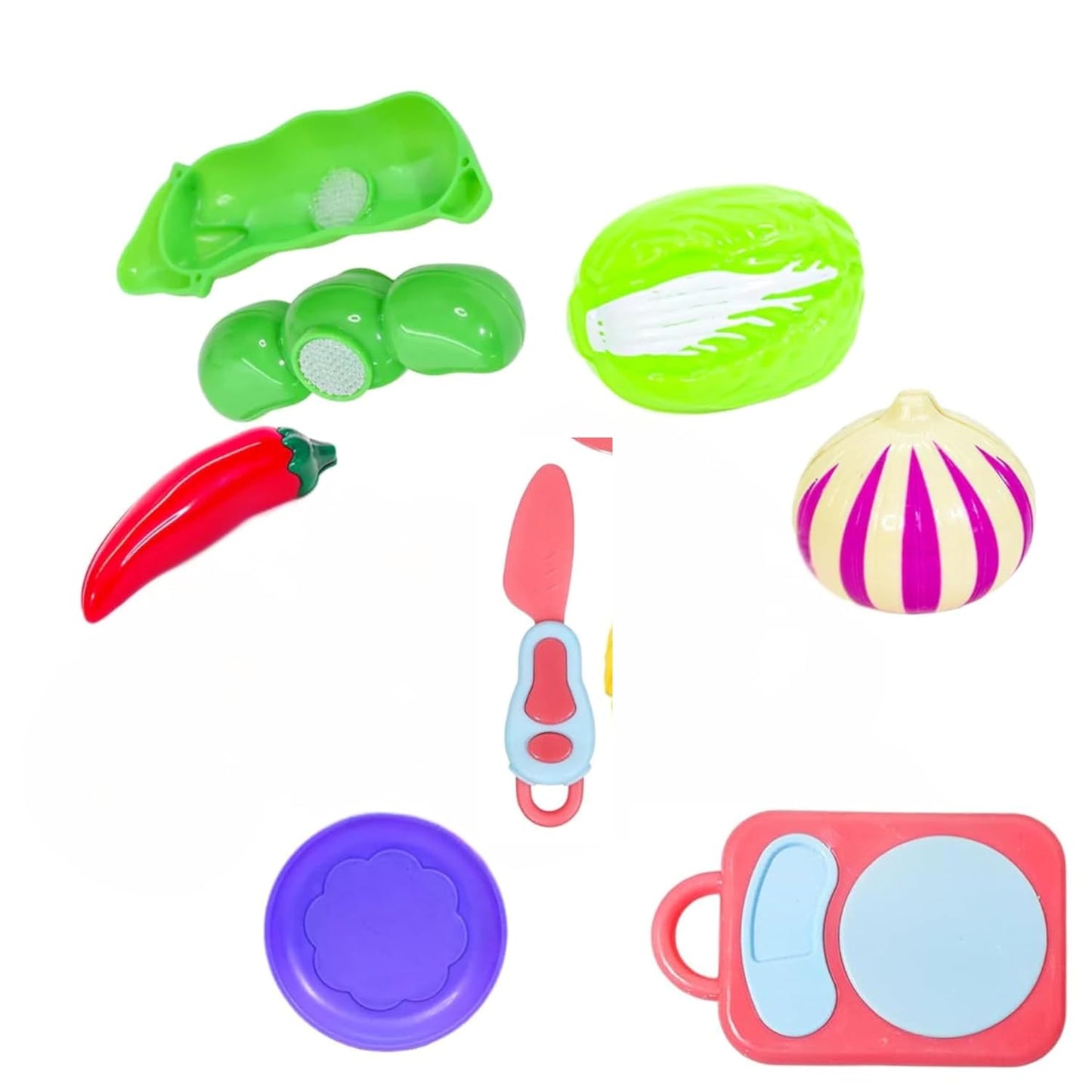 LM-421 Vegetable Cutting Set for Kids , 8PCS Vegetable with Basket, Knife, Plate & Chopping Board Toys