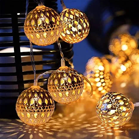 YGD-54  12 Bulbs Metal Ball Lights for Home and Office Indoor Decorations {Golden}