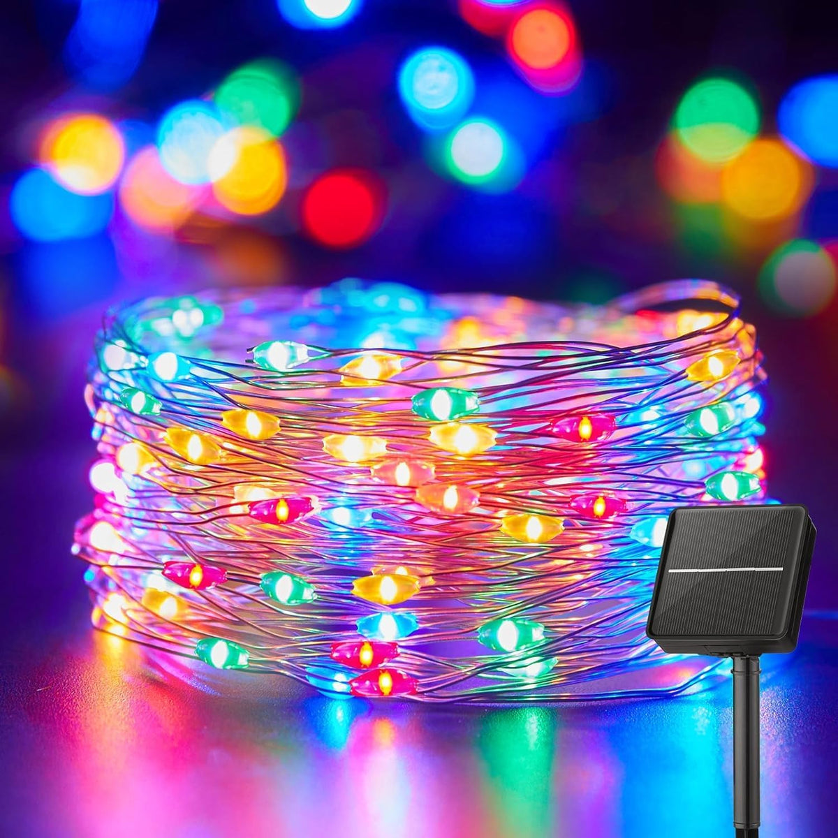 NC-A003 CBK Solar Fairy String Light Outdoor, 39 Ft 100LED with Inbuilt Rechargeable Battery IP65 Waterproof 8 Modes (Copper Wires, Sturdy Quality) for Garden Yard Diwali &Home Decor led Lights(Multi-Colour)