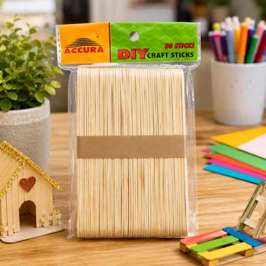 20941 DIY Craft Sticks Pack of 50 | Natural Wooden Ice Cream Sticks for Art & Craft, School Projects, Model Making, Decoration, Popsicle Stick, DIY Activities & Kids Creative Learning