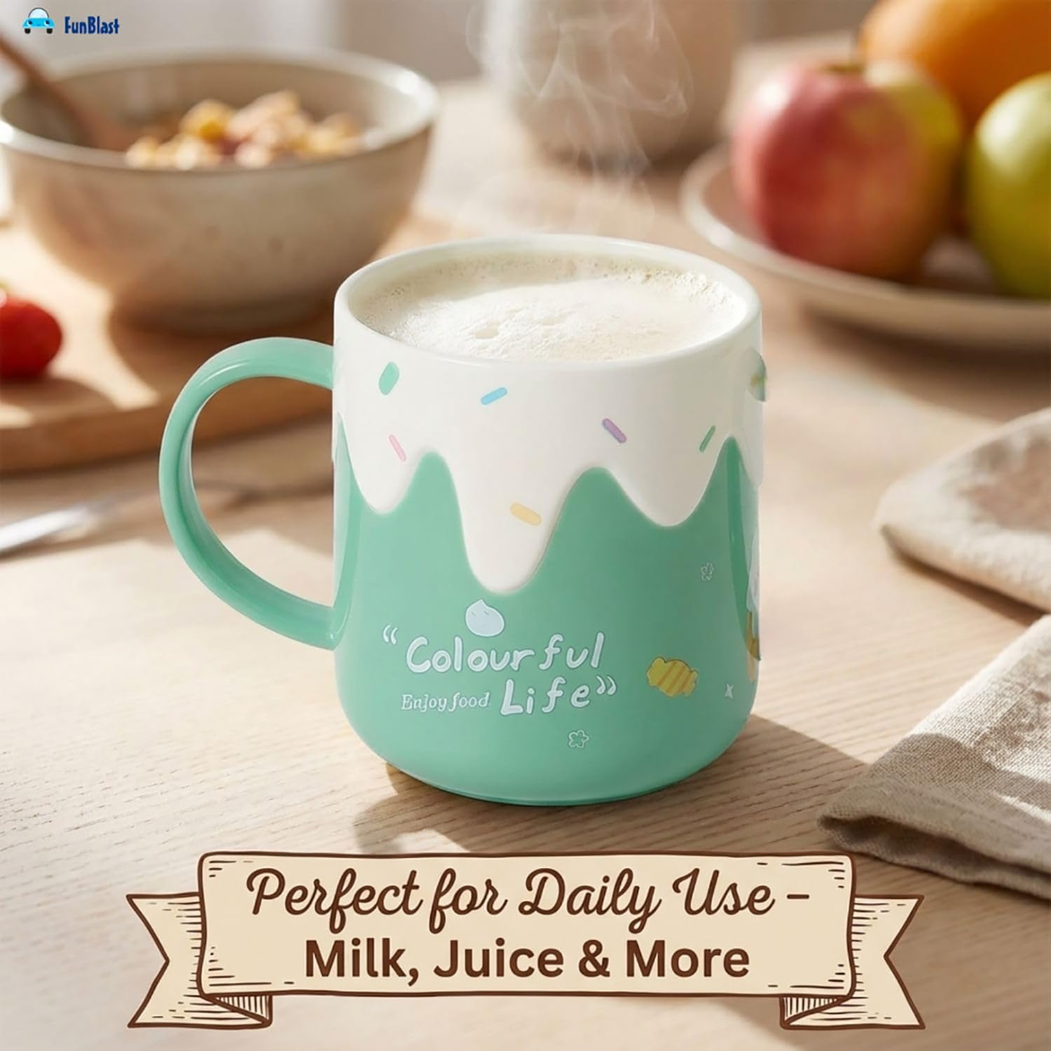 3007 Milk Mug for Kids – 420 Ml; Unbreakable Mug for Kids, Milk Mugs for Kids Unbreakable - Milk Drinking Cup for Kids {Multicolor}