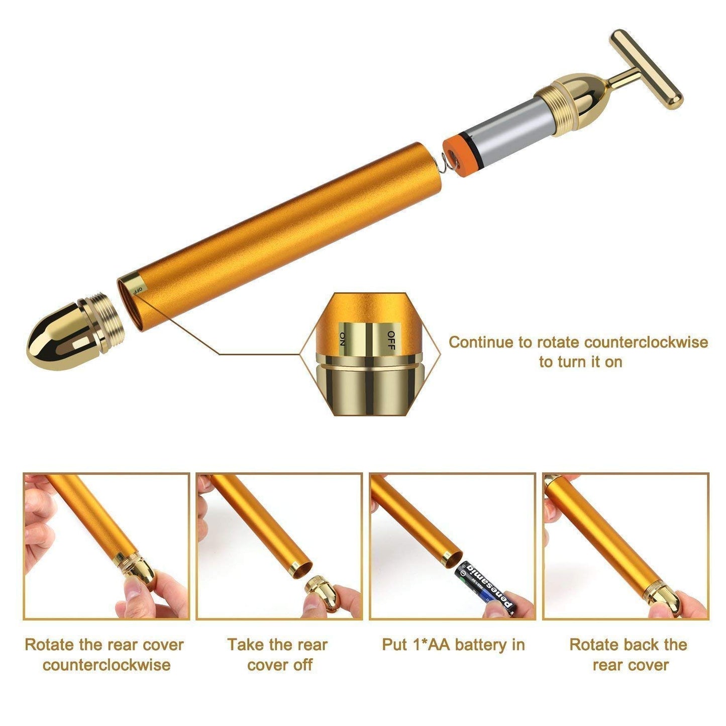 20623  24K Gold Energy Beauty Bar Electric Facial Massager Vibration Face Roller Skin Tightening Anti Aging Tool, Wrinkle Remover for Face Neck Jawline