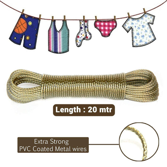 20713  - 20 meter PVC Coated Steel Cloth Drying Wire Rope Clothesline {Random Color}