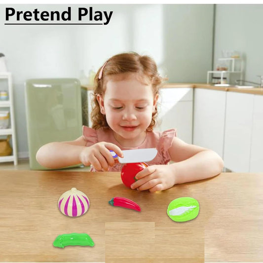 LM-421 Vegetable Cutting Set for Kids , 8PCS Vegetable with Basket, Knife, Plate & Chopping Board Toys