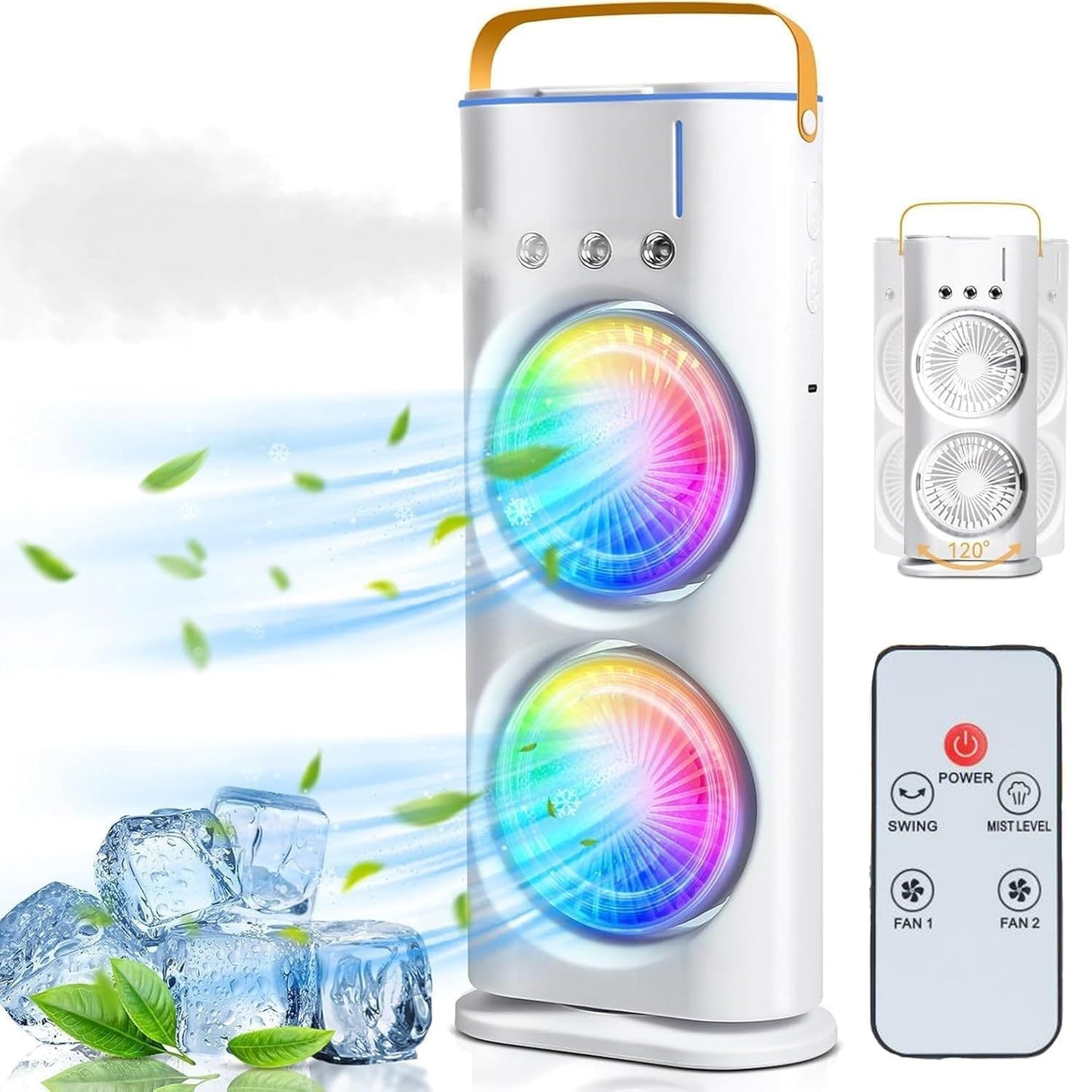 FH-666-2 in 1 Double Ended Spray Mist Fan, 4000mAh USB Rechargeable Rotatable Air Cooler with Water Tank