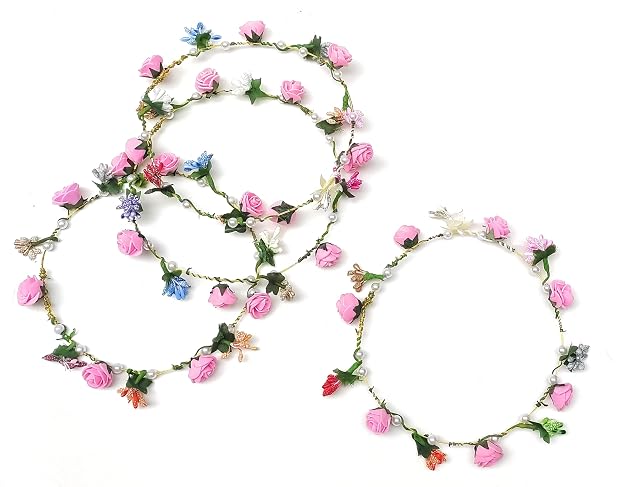 21156 {Pack of 24} Multicolor Flower Tiara Crown Headband ,Floral Headpiece for Birthday Wedding Holiday Fairy Party Favors