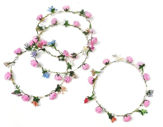 21156 {Pack of 24} Multicolor Flower Tiara Crown Headband ,Floral Headpiece for Birthday Wedding Holiday Fairy Party Favors