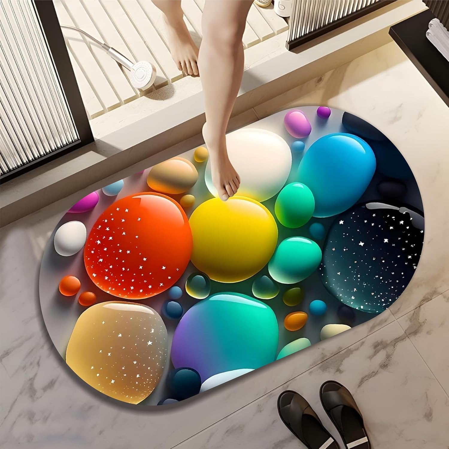 20452 Bathroom mat, Door Mat, Floor Mat, Bathroom Decor, Anti-Slip, Absorbent Bath Rug, Quick Drying, Easy Care Shower Rug, Decorate {Random Design}