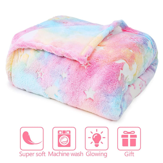 20196 Glow in The Dark Blanket - Random Design Throw Blanket Birthday Gift {Multicolor}