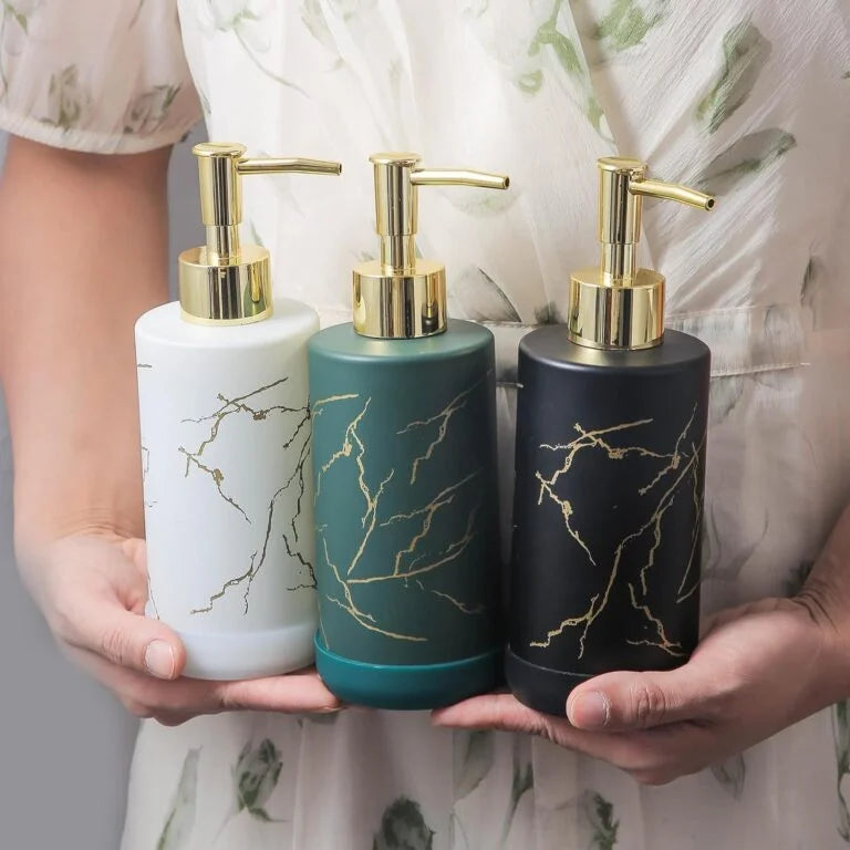 11134 Stylish Glass Round Shape Design Handwash Liquid Soap Shampoo Liquid Shower Gel Dispenser for Home & Kitchen {Multicolour}