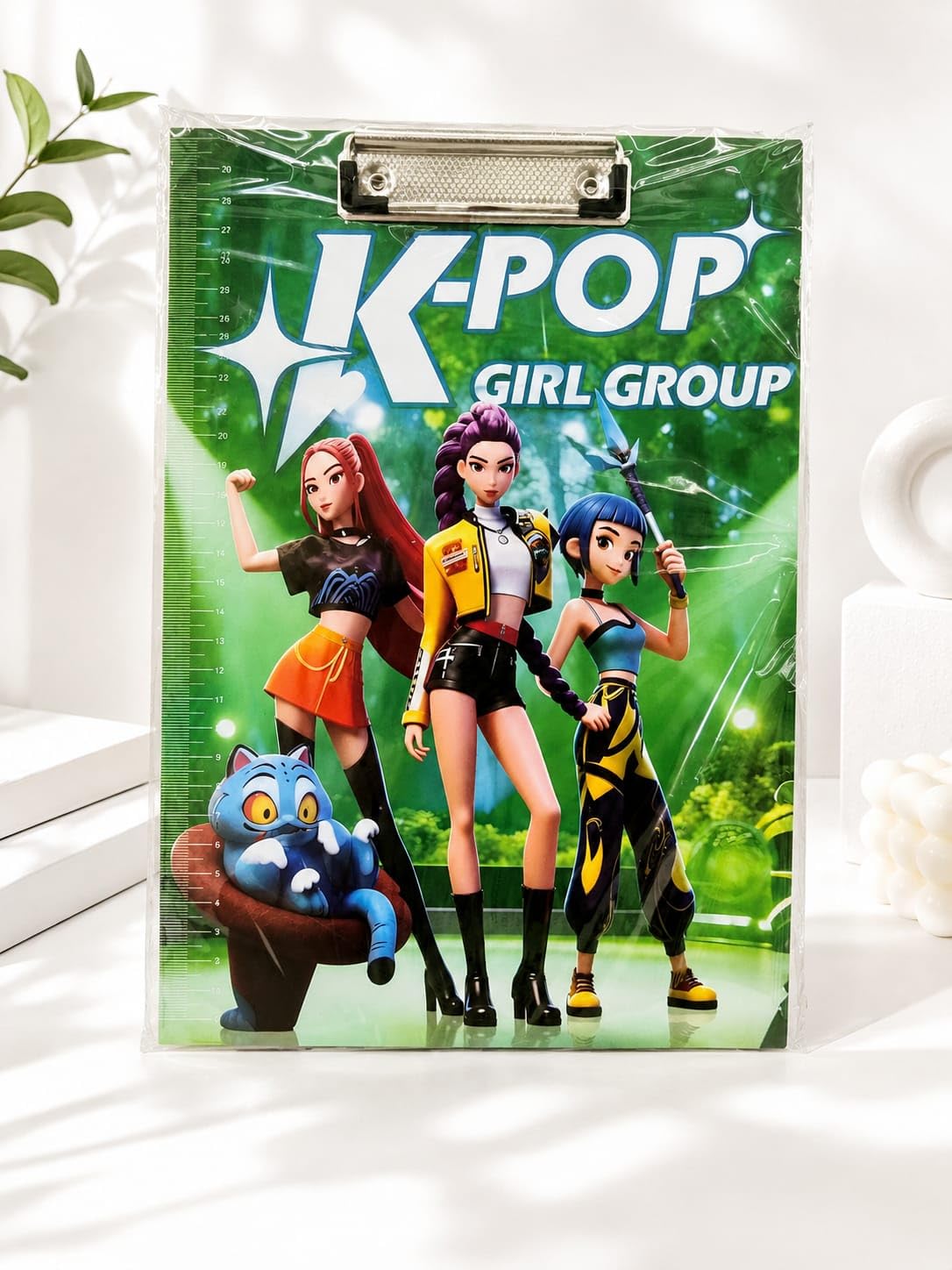 HBC-2050 Girl Group Theme Clipboard with 3D Embossed Design, Green Writing Board for School, Office & Study Use