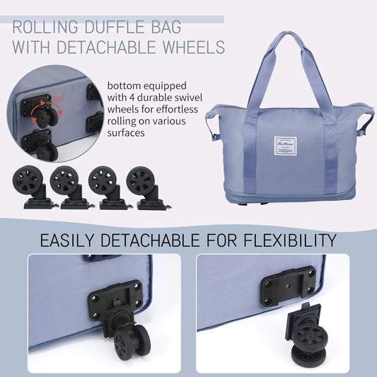 20311 Rolling Duffle With Wheels, Expandable Foldable for Travel, Luggage Carry on With Handle, Large Weekend Bag (Multicolor)