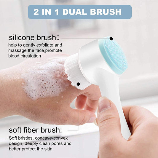 20552 Manual Facial Cleansing brush, 2-in-1 Skin Care face brush, silicone facial scrubber Manual Dual Face Wash Brush for Deep Pore Exfoliation Massaging
