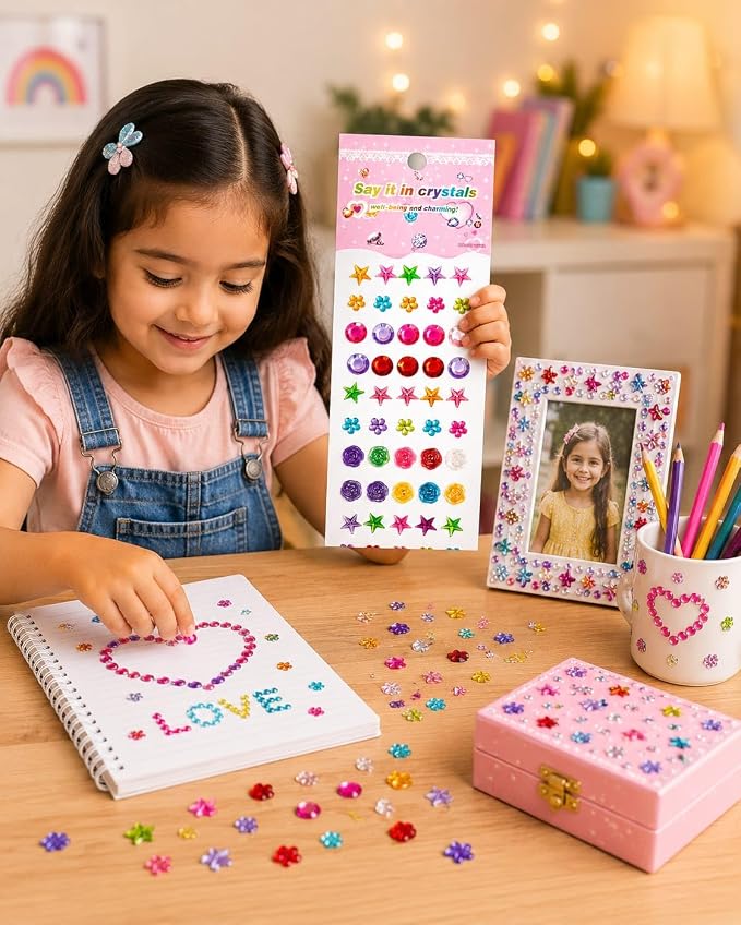 21058 (Pack of 12) Self Adhesive Rhinestone Gem Stickers Colorful Crystal Stickers for Kids Crafts, Scrapbooking, DIY Art Projects, Greeting Cards, School Activities | Return Gifts & Kanjak Gifts