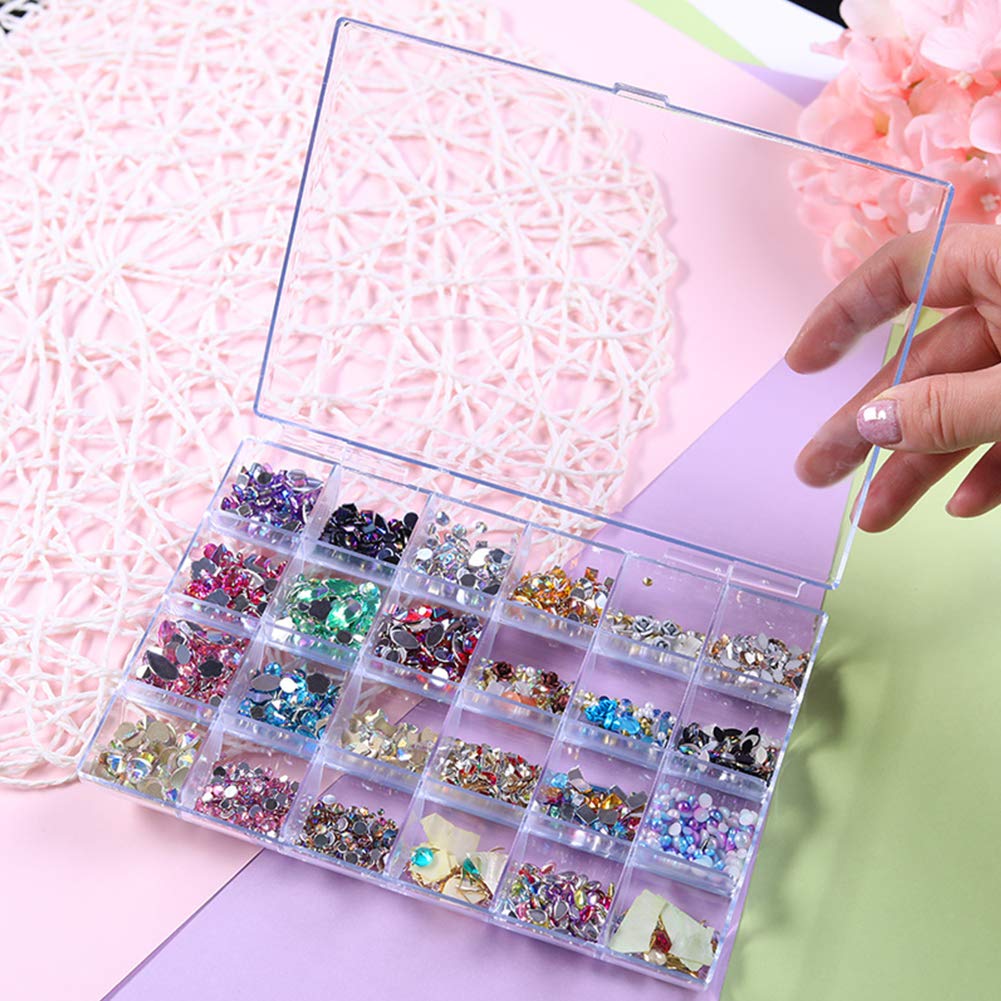 10267  24 Slots Empty Clear Nail Art Decoration Storage Box Nail Glitter Rhinestone Crystal Accessories Container Storage Box