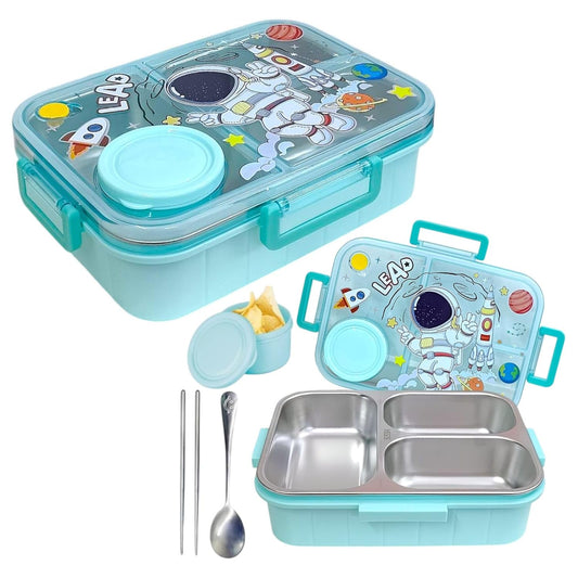 10554  3 Grid Lunch box for Kids | Stainless Steel | Leakproof | 750ml (Random Design)