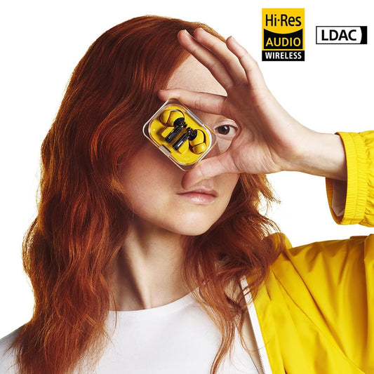 20432  Wireless Earbuds, 45dB Hybrid Noise Cancelling, Hi-Res Audio, Advanced Equaliser, Dual Connect, 6 Mics, 42.5H Playtime, Bluetooth Yellow