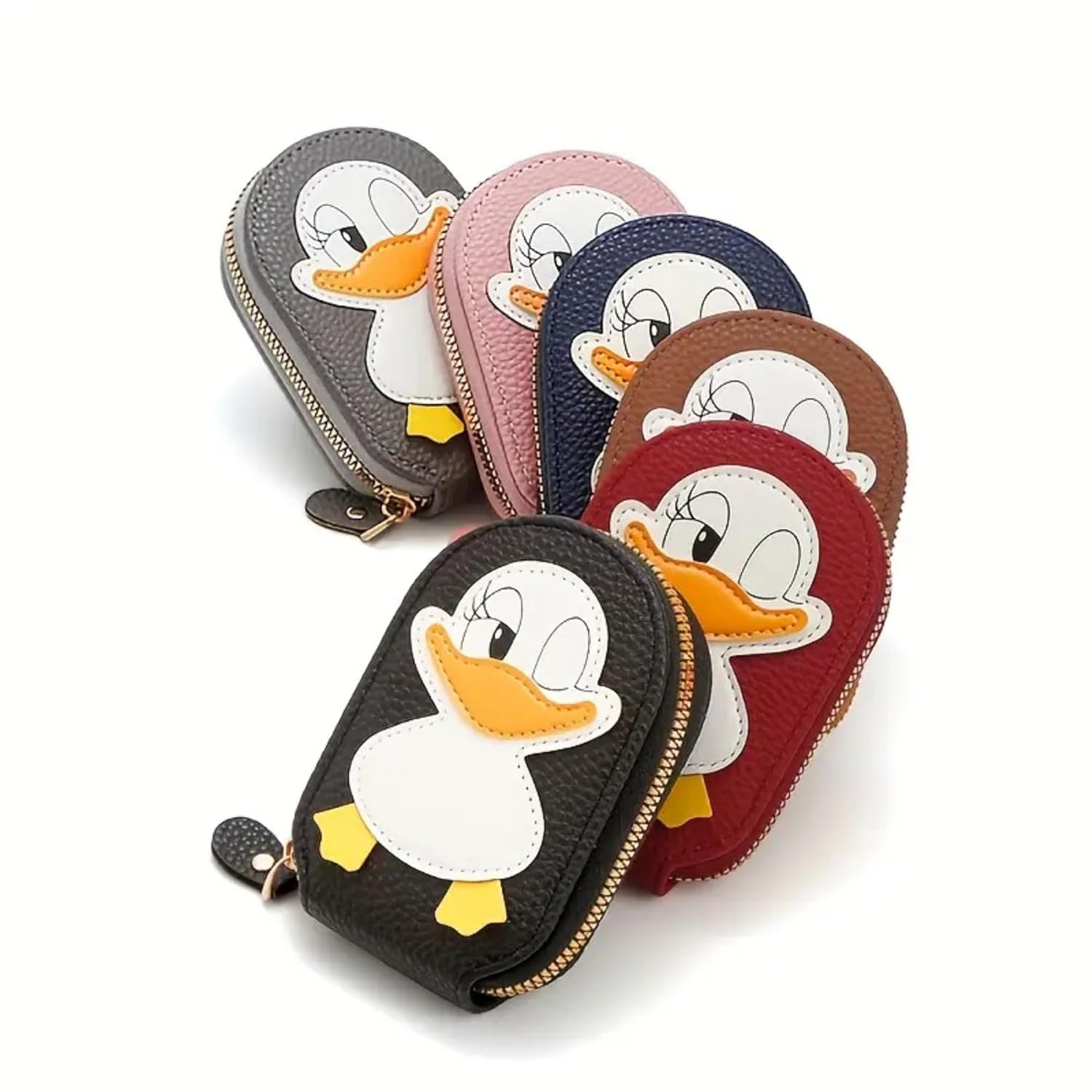0621 Cute Duck Card Holder – 13 Compartment Mini PU Leather Wallet for Kids & Women, Compact Zipper Pouch for Cards & Cash, Small Travel-Friendly Purse {Random Color}