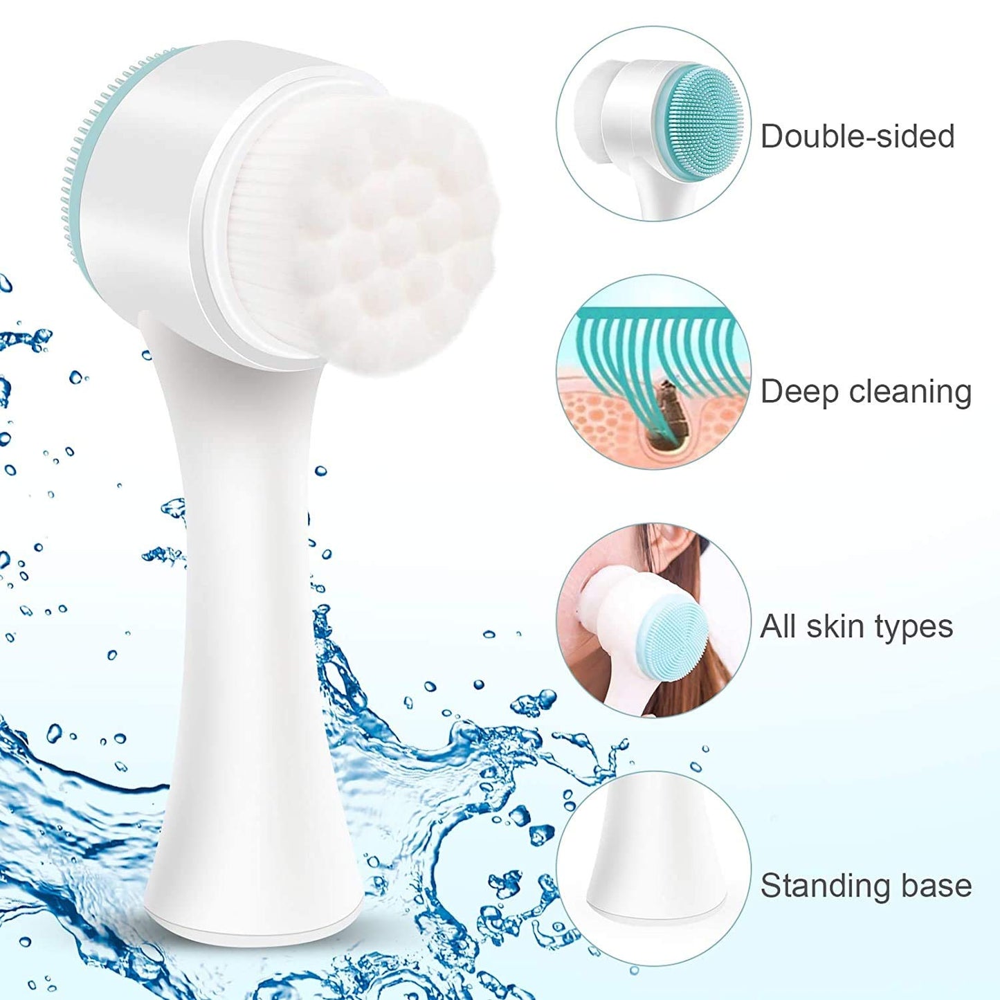 20552 Manual Facial Cleansing brush, 2-in-1 Skin Care face brush, silicone facial scrubber Manual Dual Face Wash Brush for Deep Pore Exfoliation Massaging