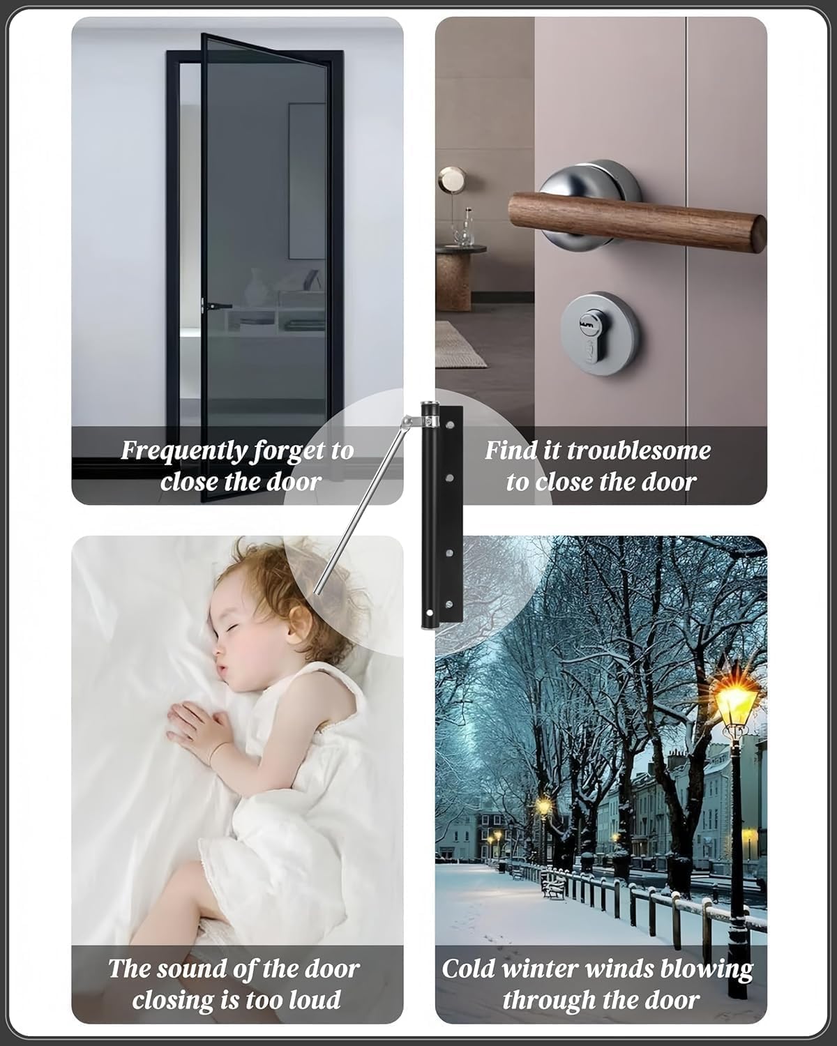 20735 Adjustable Automatic Door Closer for Home & Office, Spring Loaded Silent Door Closer with 4-Level Speed Control, Stainless Steel Auto Door Closer for Wooden