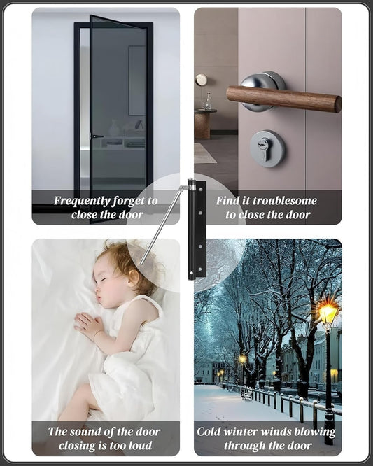 20735 Adjustable Automatic Door Closer for Home & Office, Spring Loaded Silent Door Closer with 4-Level Speed Control, Stainless Steel Auto Door Closer for Wooden